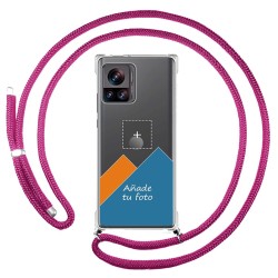Personaliza tu Funda Colgante Transparente para Motorola Edge 30 Ultra 5G con Cordon Rosa Fucsia Dibujo Personalizada