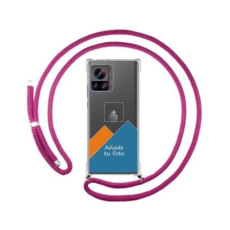 Personaliza tu Funda Colgante Transparente para Motorola Edge 30 Ultra 5G con Cordon Rosa Fucsia Dibujo Personalizada