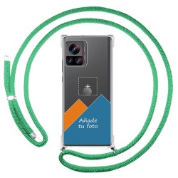 Personaliza tu Funda Colgante Transparente para Motorola Edge 30 Ultra 5G con Cordon Verde Agua Dibujo Personalizada