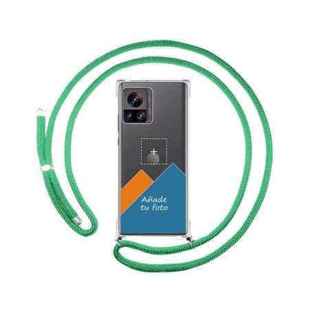 Personaliza tu Funda Colgante Transparente para Motorola Edge 30 Ultra 5G con Cordon Verde Agua Dibujo Personalizada