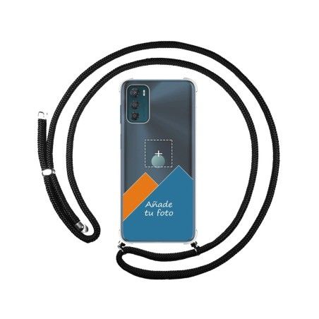Personaliza tu Funda Colgante Transparente para Motorola Moto G42 4G con Cordon Negro Dibujo Personalizada