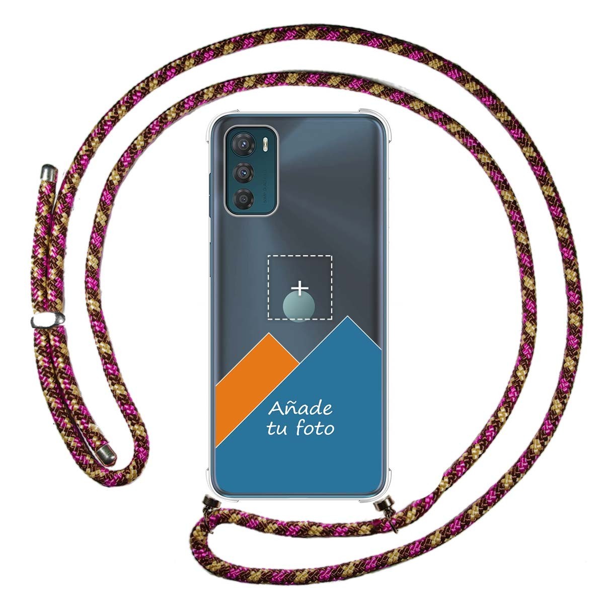 Personaliza tu Funda Colgante Transparente para Motorola Moto G42 4G con Cordon Rosa / Dorado Dibujo Personalizada
