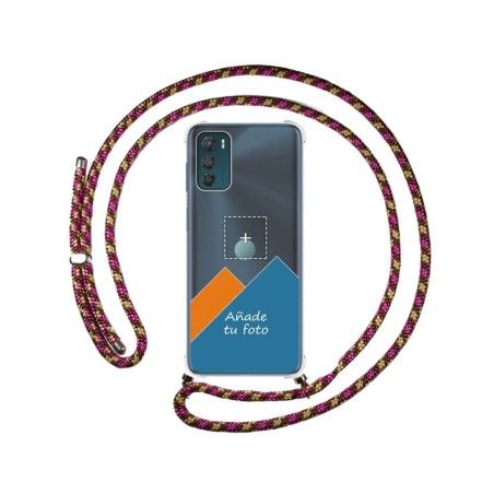 Personaliza tu Funda Colgante Transparente para Motorola Moto G42 4G con Cordon Rosa / Dorado Dibujo Personalizada