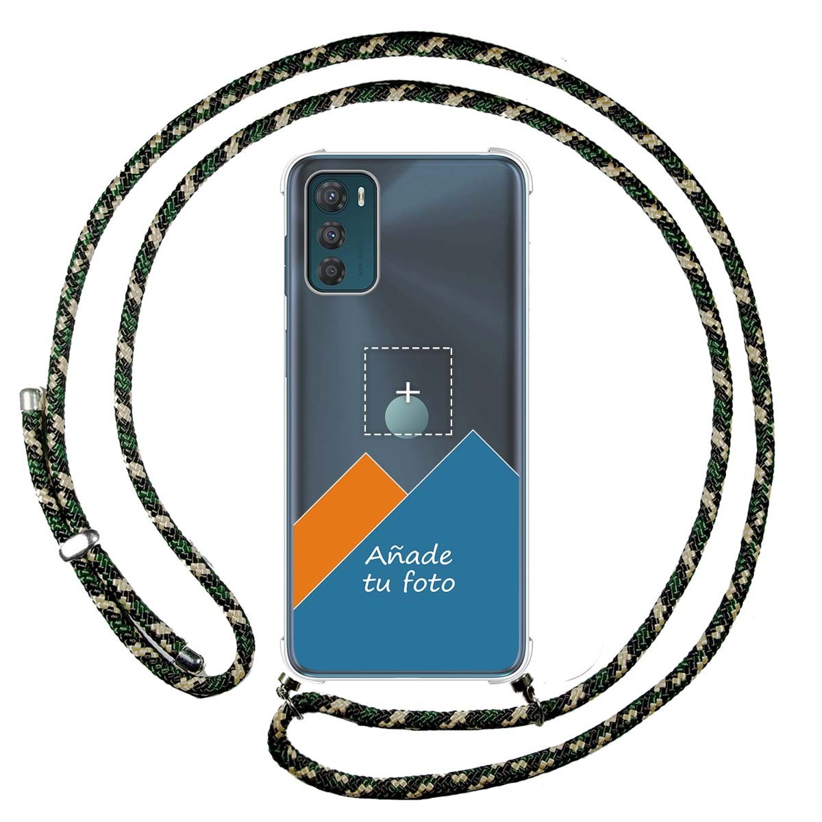 Personaliza tu Funda Colgante Transparente para Motorola Moto G42 4G con Cordon Verde / Dorado Dibujo Personalizada