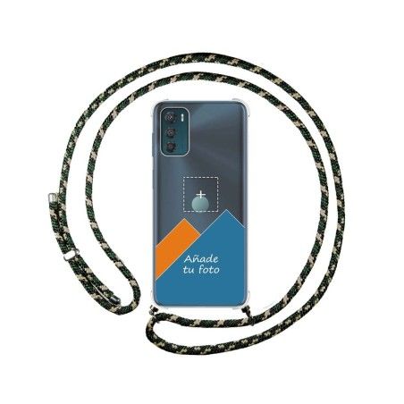 Personaliza tu Funda Colgante Transparente para Motorola Moto G42 4G con Cordon Verde / Dorado Dibujo Personalizada