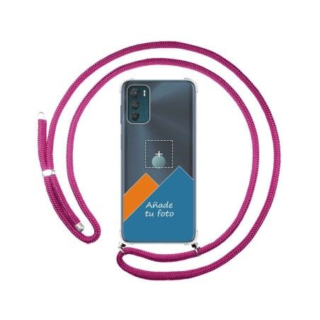 Personaliza tu Funda Colgante Transparente para Motorola Moto G42 4G con Cordon Rosa Fucsia Dibujo Personalizada