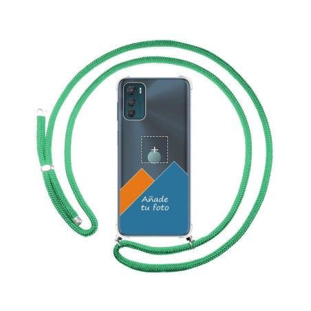 Personaliza tu Funda Colgante Transparente para Motorola Moto G42 4G con Cordon Verde Agua Dibujo Personalizada