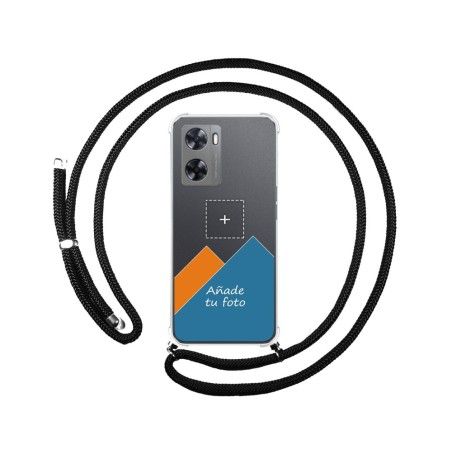 Personaliza tu Funda Colgante Transparente para Oppo A57s con Cordon Negro Dibujo Personalizada
