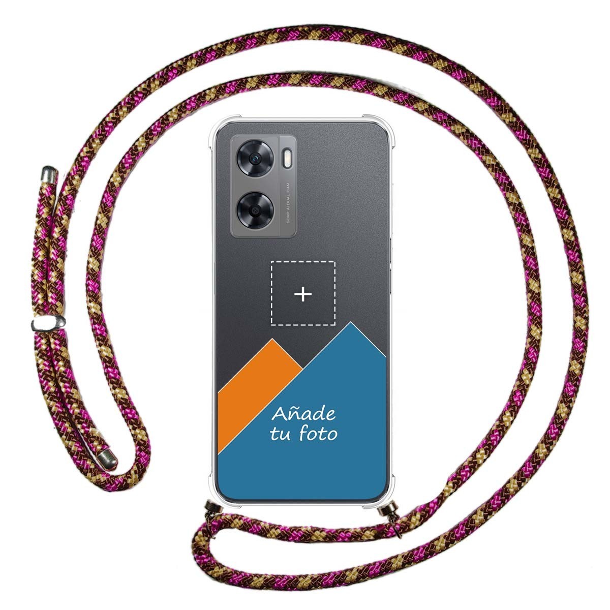 Personaliza tu Funda Colgante Transparente para Oppo A57s con Cordon Rosa / Dorado Dibujo Personalizada