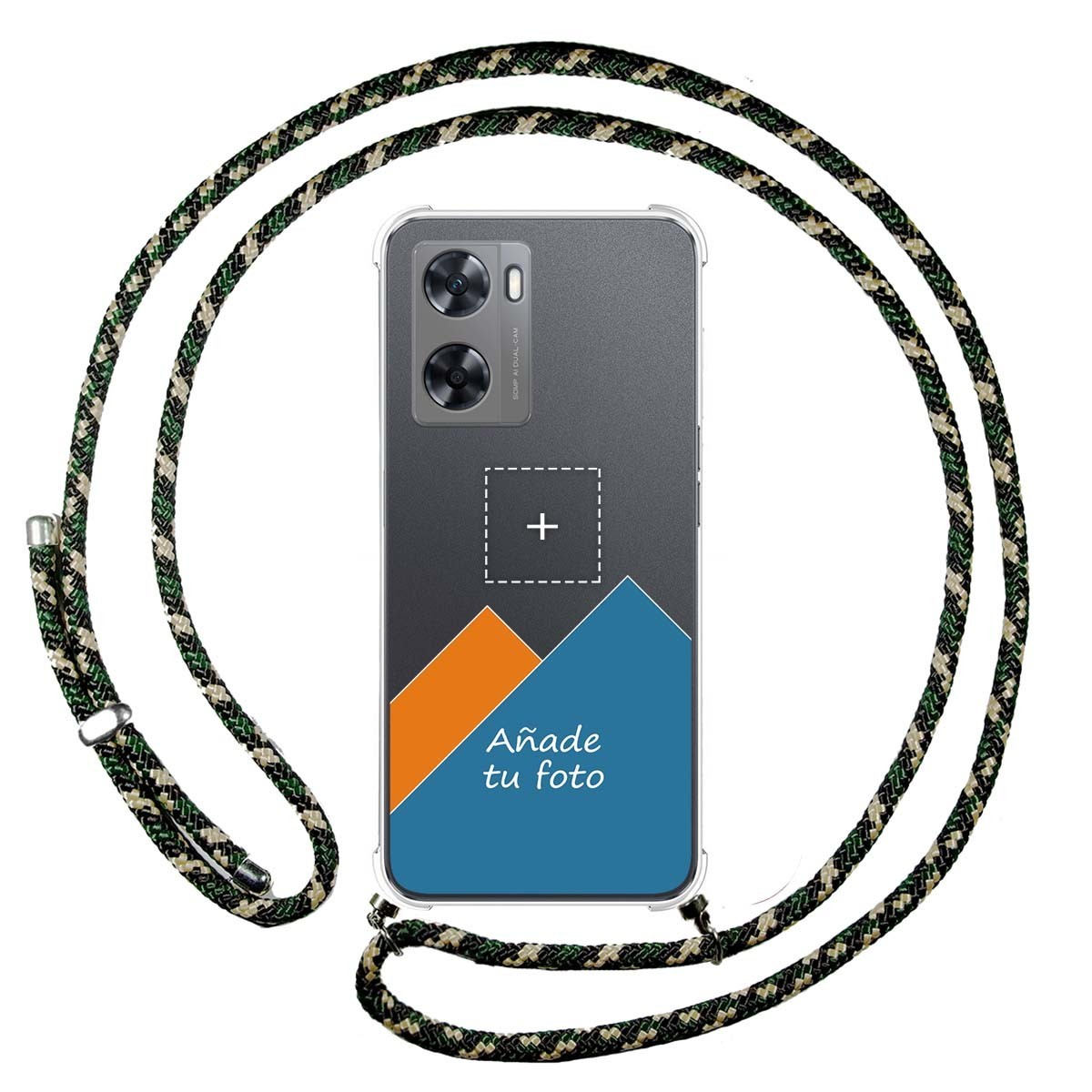 Personaliza tu Funda Colgante Transparente para Oppo A57s con Cordon Verde / Dorado Dibujo Personalizada