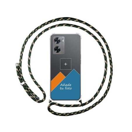 Personaliza tu Funda Colgante Transparente para Oppo A57s con Cordon Verde / Dorado Dibujo Personalizada