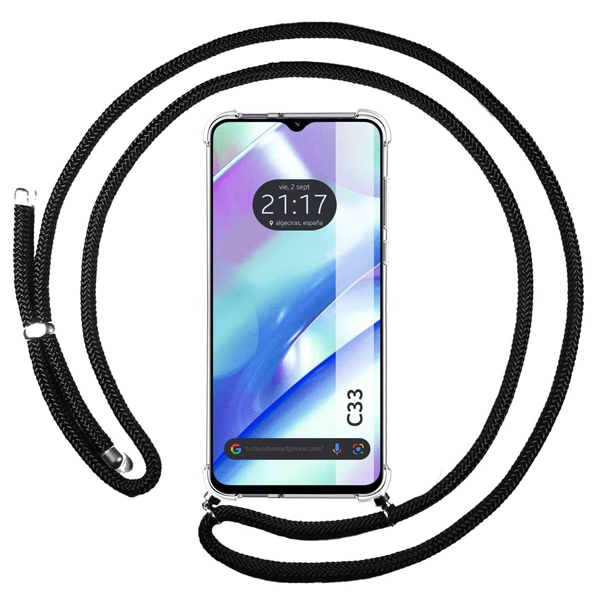Funda Colgante Transparente para Realme C33 con Cordon Negro