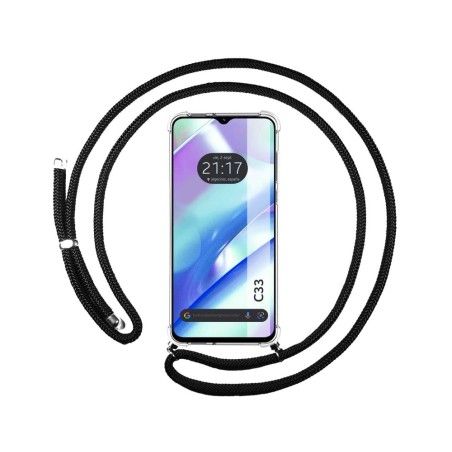 Funda Colgante Transparente para Realme C33 con Cordon Negro