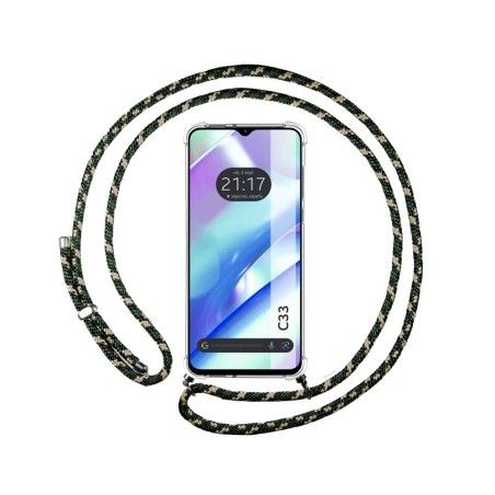 Funda Colgante Transparente para Realme C33 con Cordon Verde / Dorado