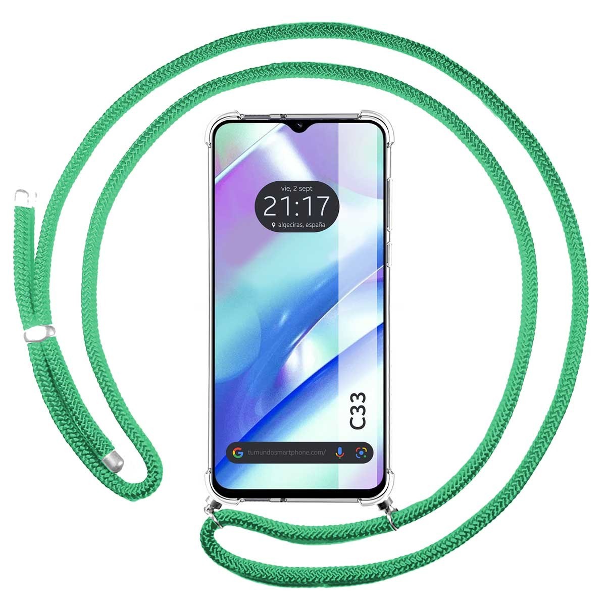 Funda Colgante Transparente para Realme C33 con Cordon Verde Agua