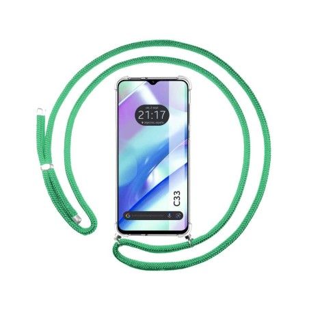 Funda Colgante Transparente para Realme C33 con Cordon Verde Agua