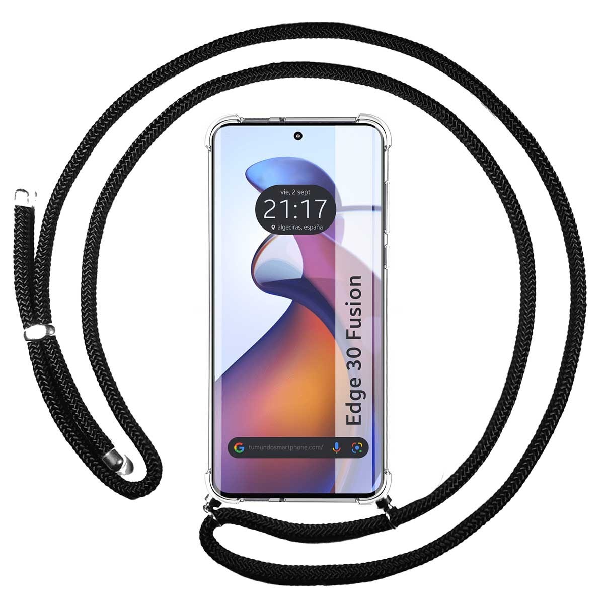 Funda Colgante Transparente para Motorola Edge 30 Fusion 5G con Cordon Negro
