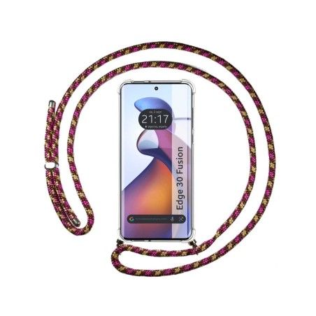 Funda Colgante Transparente para Motorola Edge 30 Fusion 5G con Cordon Rosa / Dorado
