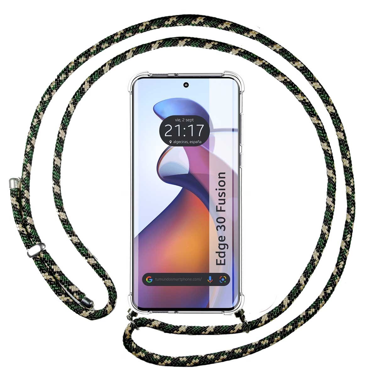 Funda Colgante Transparente para Motorola Edge 30 Fusion 5G con Cordon Verde / Dorado