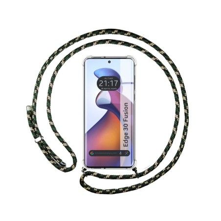 Funda Colgante Transparente para Motorola Edge 30 Fusion 5G con Cordon Verde / Dorado