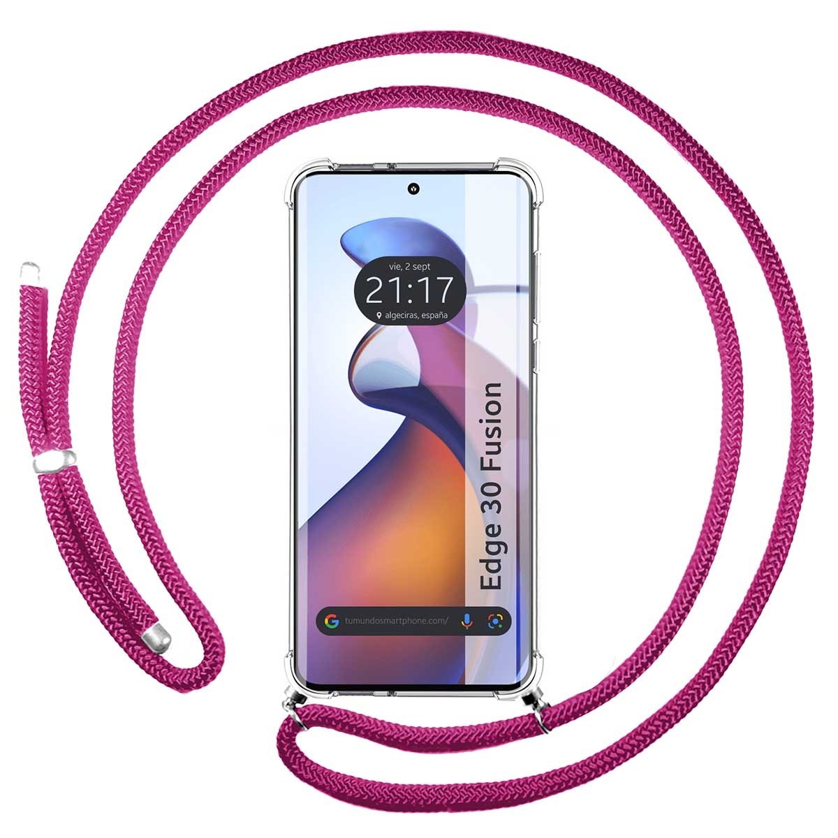 Funda Colgante Transparente para Motorola Edge 30 Fusion 5G con Cordon Rosa Fucsia