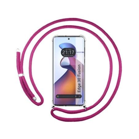 Funda Colgante Transparente para Motorola Edge 30 Fusion 5G con Cordon Rosa Fucsia