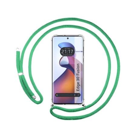 Funda Colgante Transparente para Motorola Edge 30 Fusion 5G con Cordon Verde Agua
