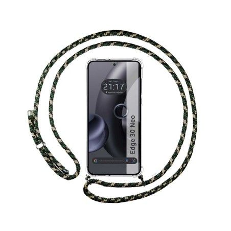 Funda Colgante Transparente para Motorola Edge 30 Neo 5G con Cordon Verde / Dorado
