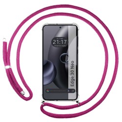 Funda Colgante Transparente para Motorola Edge 30 Neo 5G con Cordon Rosa Fucsia