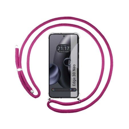 Funda Colgante Transparente para Motorola Edge 30 Neo 5G con Cordon Rosa Fucsia