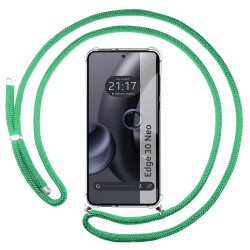 Funda Colgante Transparente para Motorola Edge 30 Neo 5G con Cordon Verde Agua
