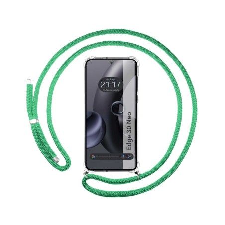 Funda Colgante Transparente para Motorola Edge 30 Neo 5G con Cordon Verde Agua