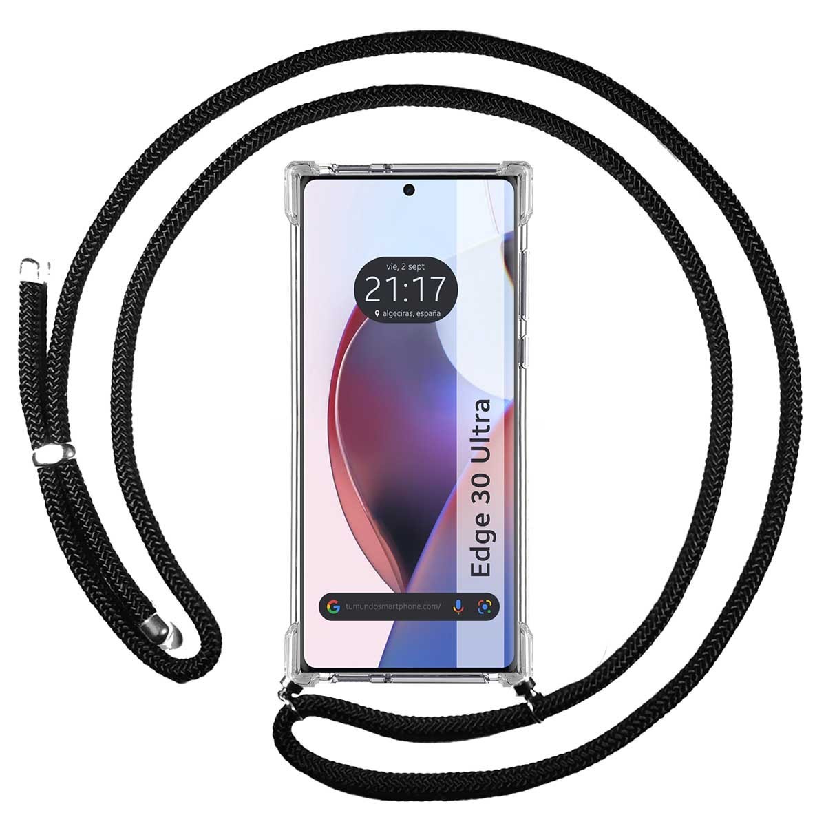 Funda Colgante Transparente para Motorola Edge 30 Ultra 5G con Cordon Negro