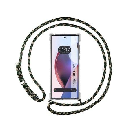 Funda Colgante Transparente para Motorola Edge 30 Ultra 5G con Cordon Verde / Dorado