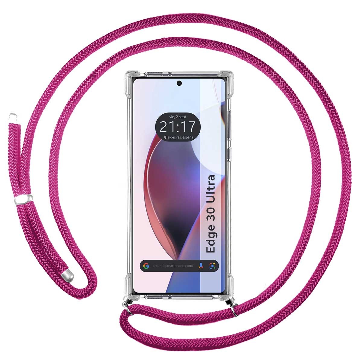 Funda Colgante Transparente para Motorola Edge 30 Ultra 5G con Cordon Rosa Fucsia