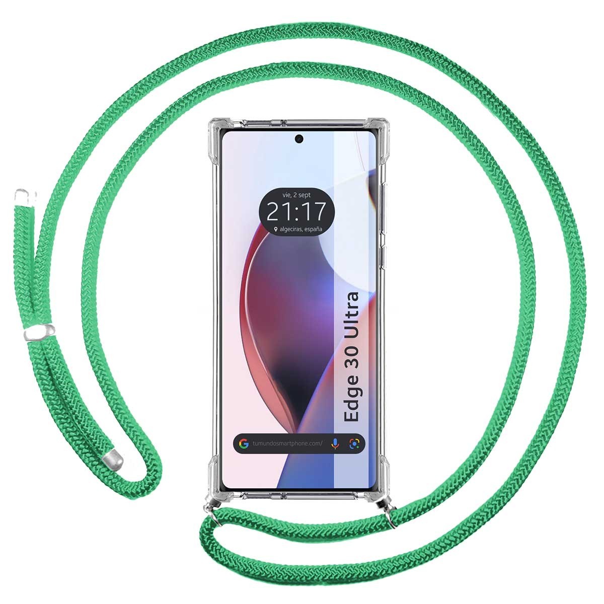 Funda Colgante Transparente para Motorola Edge 30 Ultra 5G con Cordon Verde Agua