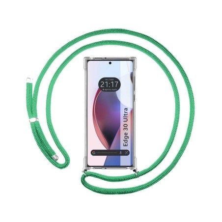 Funda Colgante Transparente para Motorola Edge 30 Ultra 5G con Cordon Verde Agua