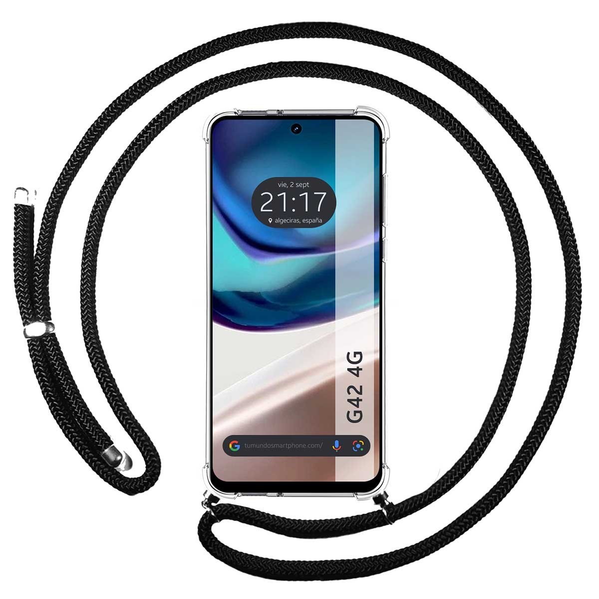 Funda Colgante Transparente para Motorola Moto G42 4G con Cordon Negro