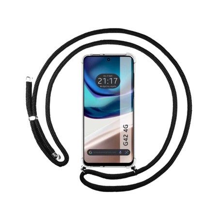 Funda Colgante Transparente para Motorola Moto G42 4G con Cordon Negro