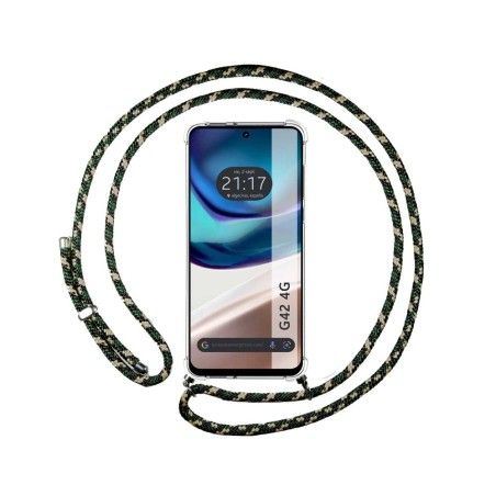 Funda Colgante Transparente para Motorola Moto G42 4G con Cordon Verde / Dorado