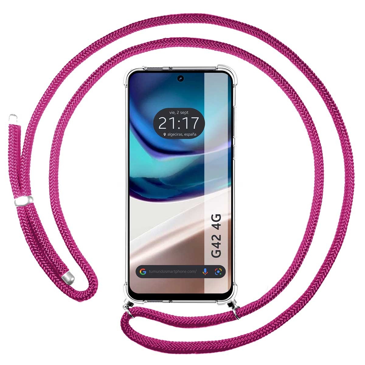Funda Colgante Transparente para Motorola Moto G42 4G con Cordon Rosa Fucsia