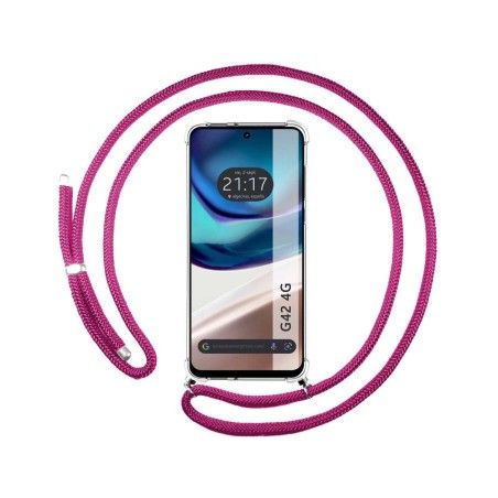 Funda Colgante Transparente para Motorola Moto G42 4G con Cordon Rosa Fucsia