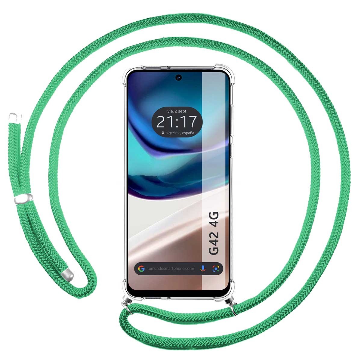 Funda Colgante Transparente para Motorola Moto G42 4G con Cordon Verde Agua