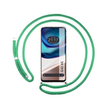 Funda Colgante Transparente para Motorola Moto G42 4G con Cordon Verde Agua