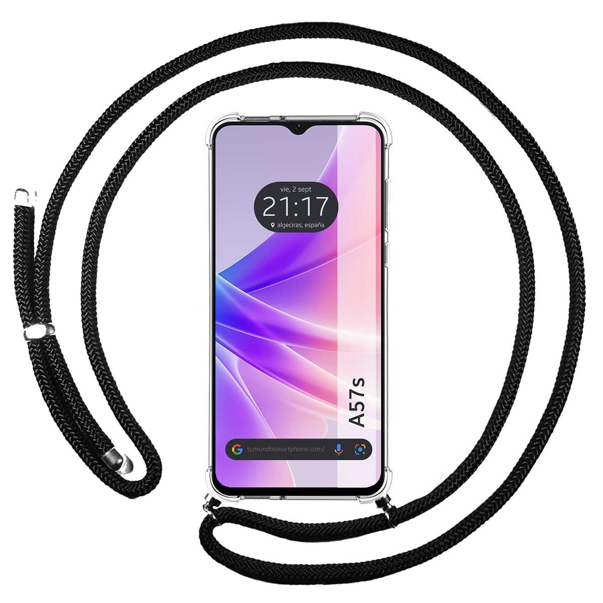 Funda Colgante Transparente para Oppo A57s con Cordon Negro