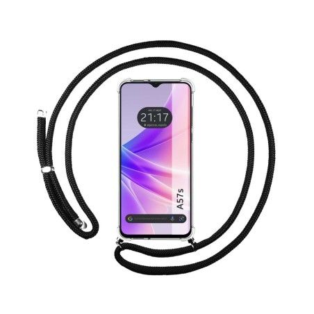 Funda Colgante Transparente para Oppo A57s con Cordon Negro
