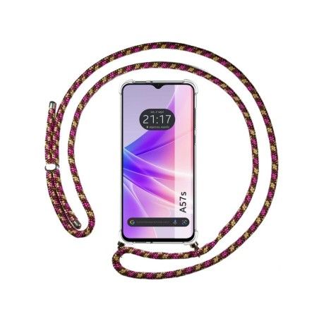 Funda Colgante Transparente para Oppo A57s con Cordon Rosa / Dorado