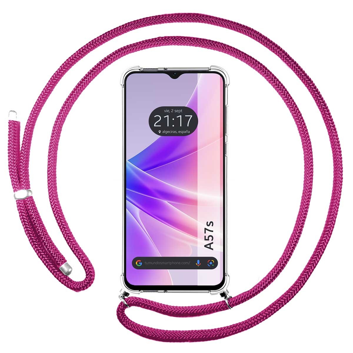 Funda Colgante Transparente para Oppo A57s con Cordon Rosa Fucsia