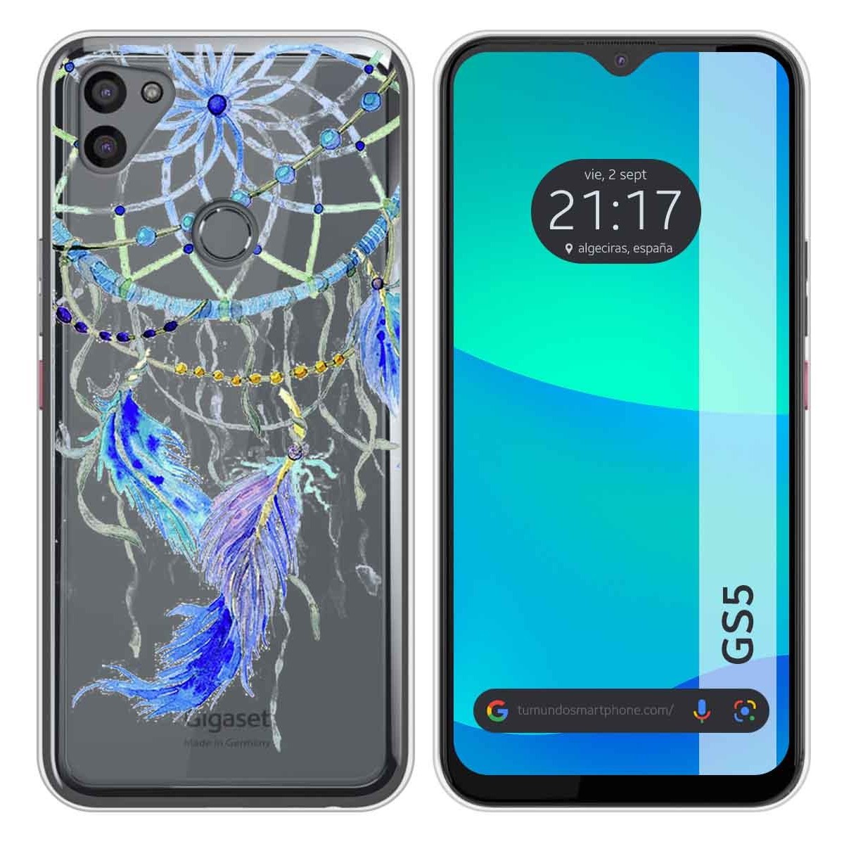 Funda Silicona Transparente para Gigaset GS5 diseño Plumas Dibujos
