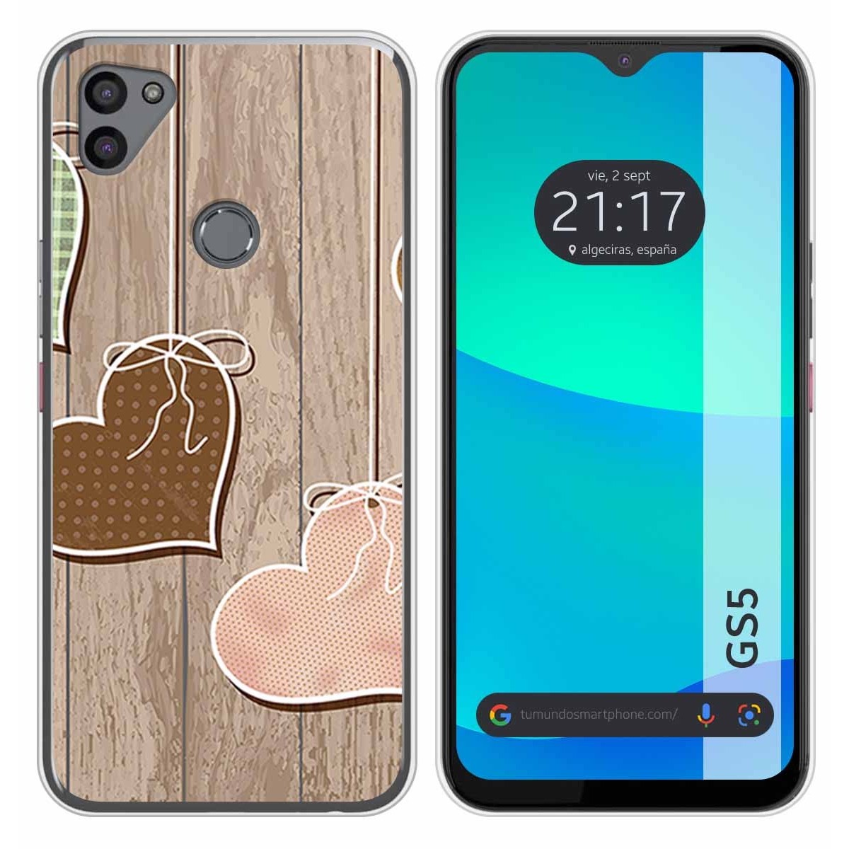 Funda Silicona para Gigaset GS5 diseño Corazones Madera Dibujos